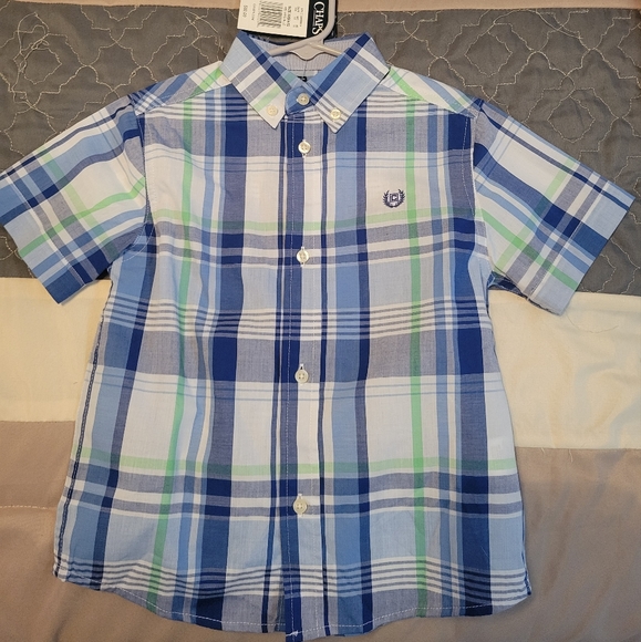 Boys blue plaid button up, size 4/5 - Picture 1 of 4